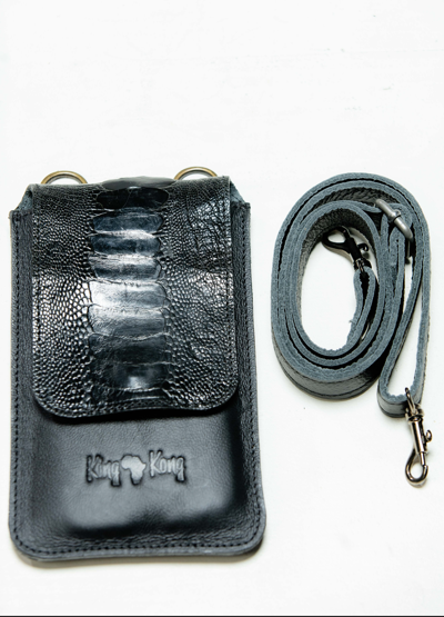 Ostrich & Cowhide Unisex Cellphone Travel Sling