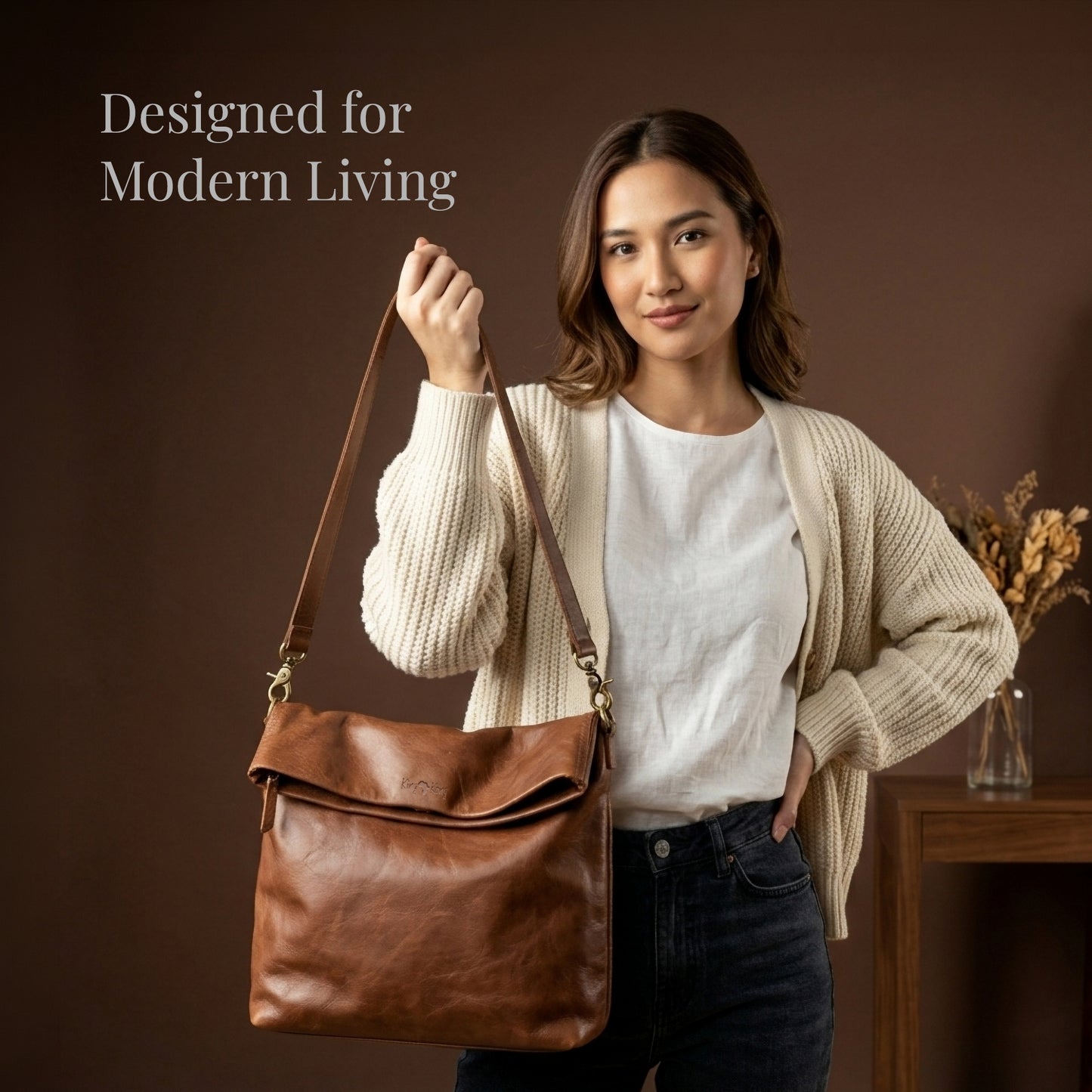 Soft Fold-over Tote Leather Handbag