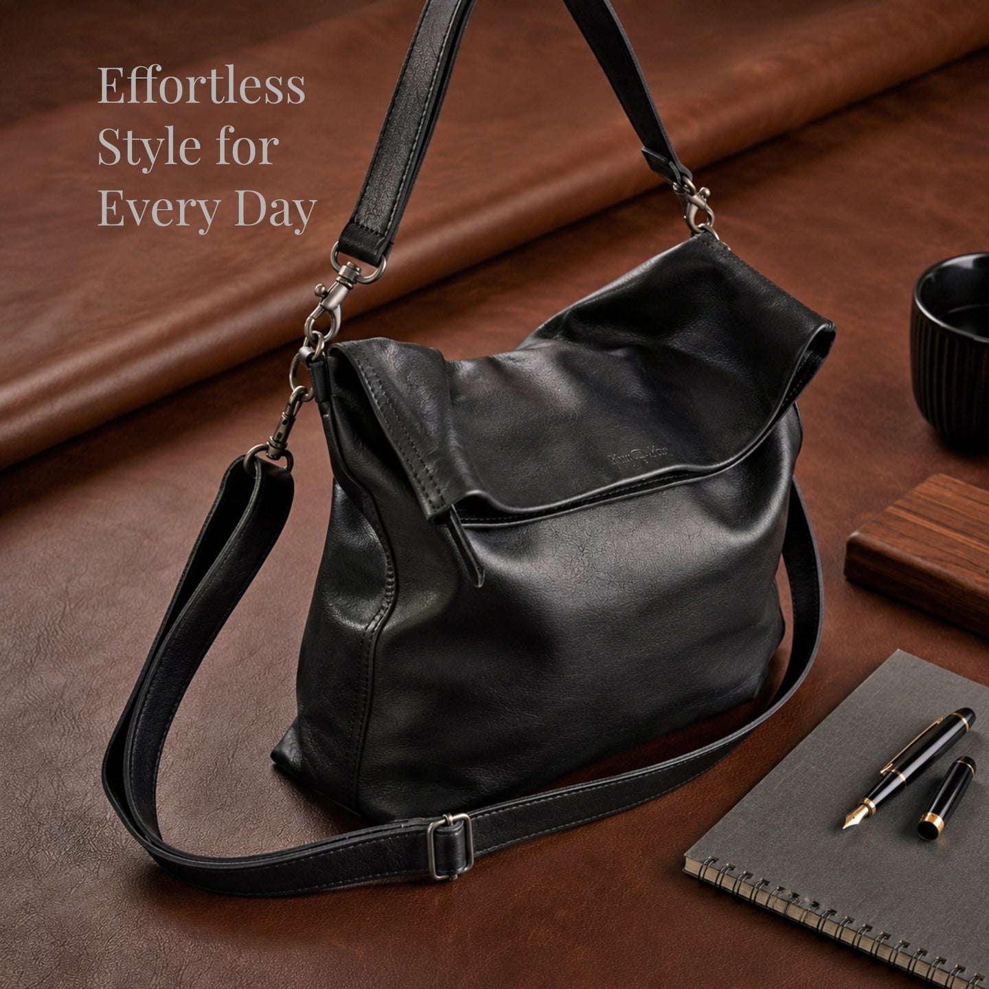 Soft Fold-over Tote Leather Handbag