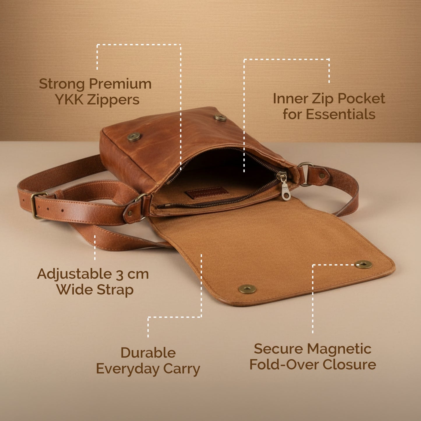 Leather 10 Inch Messenger Sling Bag