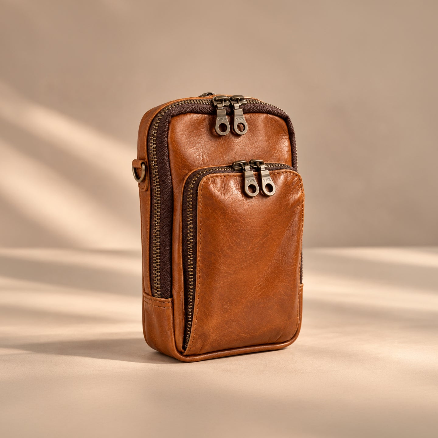 Leather Cellphone Sling Bag - Triple Pocket - Crossbody Shoulder Bag | KKL