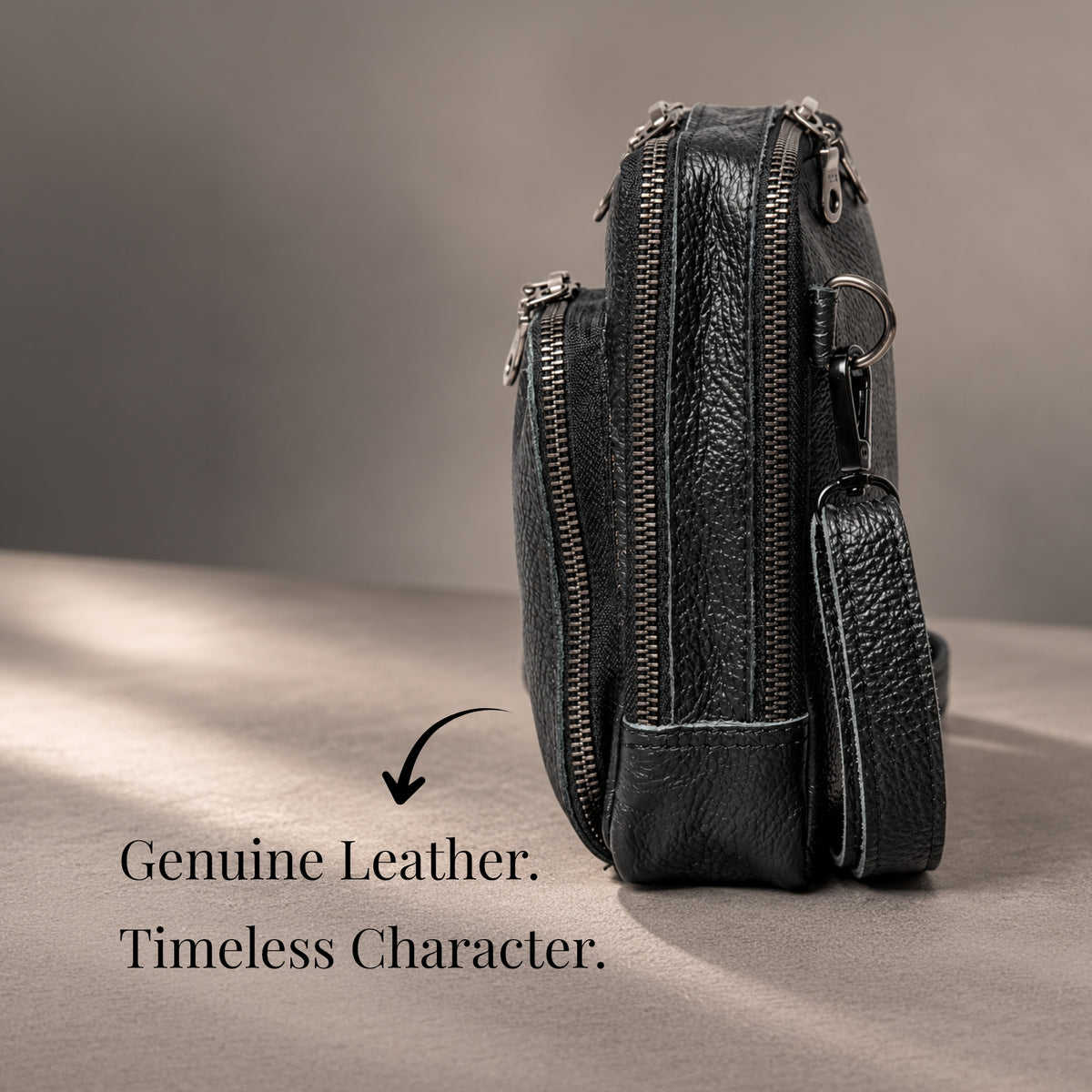 Leather Cellphone Sling Bag - Triple Pocket - Crossbody Shoulder Bag | KKL