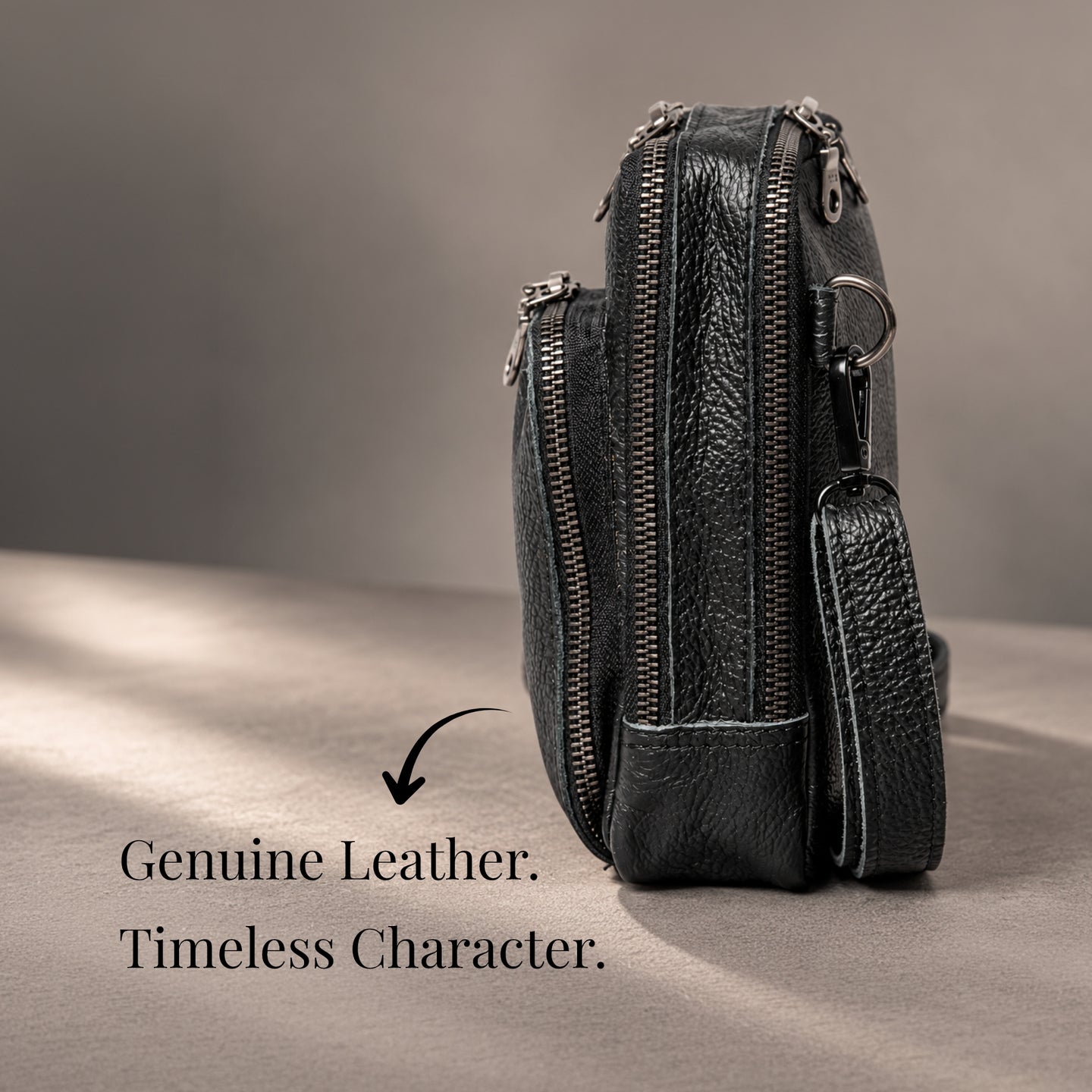 Leather Cellphone Sling Bag - Triple Pocket - Crossbody Shoulder Bag | KKL