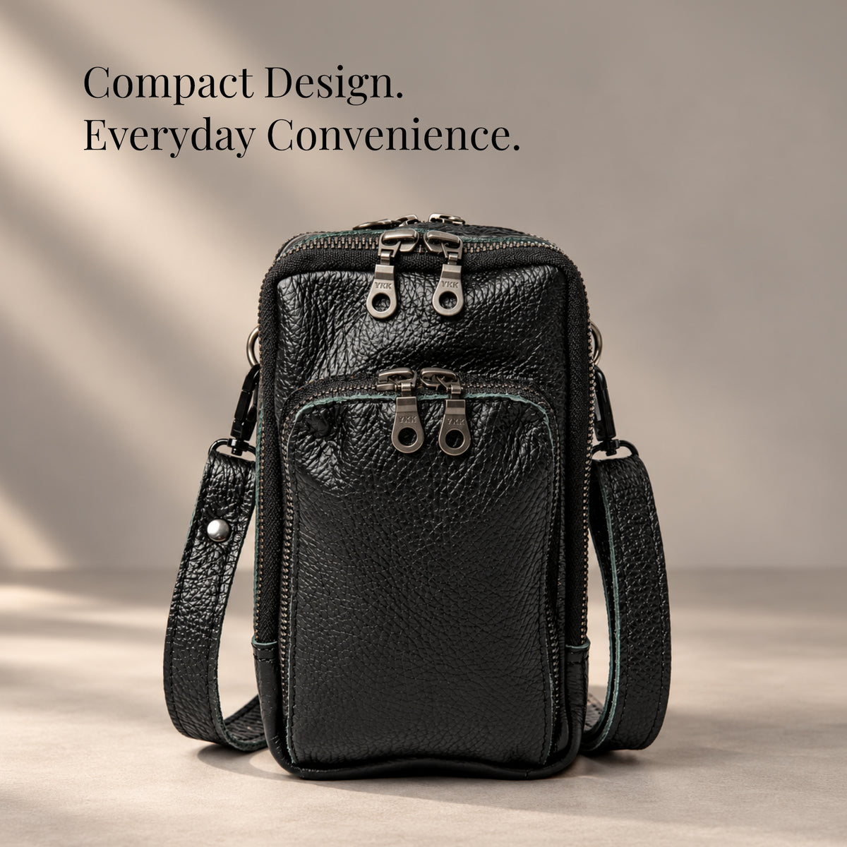 Leather Cellphone Sling Bag - Triple Pocket - Crossbody Shoulder Bag | KKL