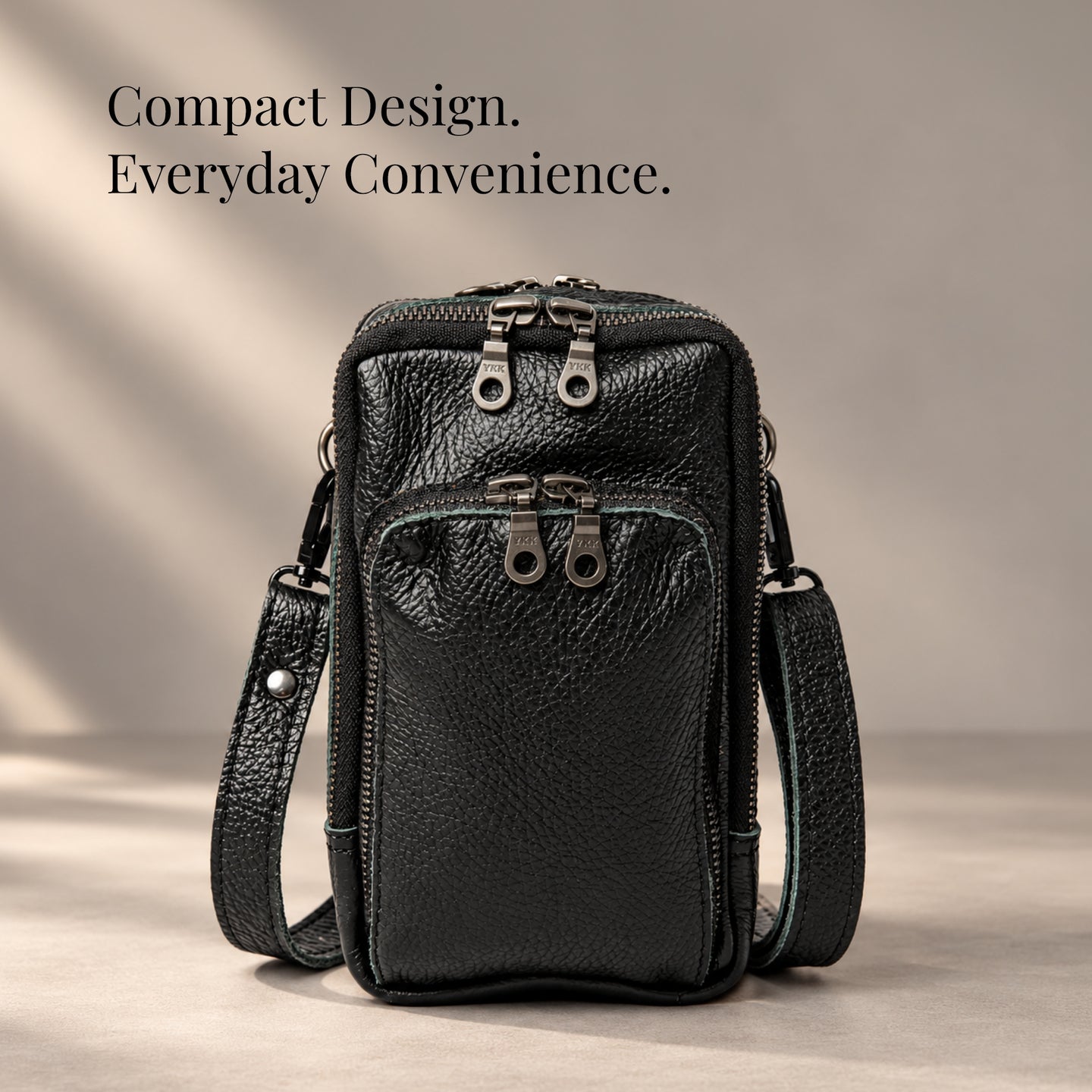 Leather Cellphone Sling Bag - Triple Pocket - Crossbody Shoulder Bag | KKL