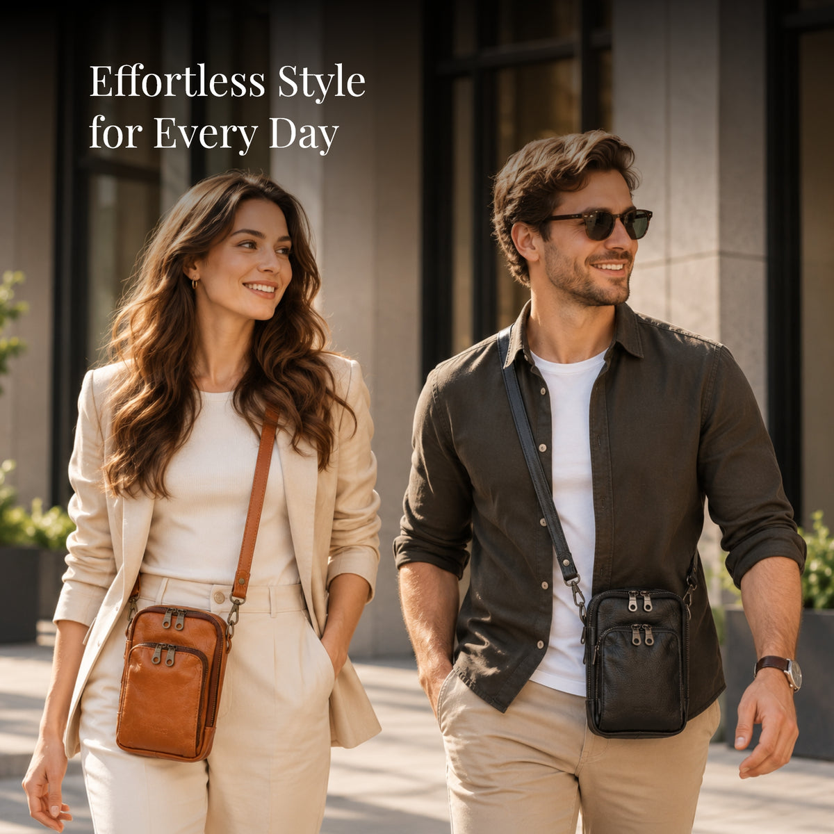 Leather Cellphone Sling Bag - Triple Pocket - Crossbody Shoulder Bag | KKL