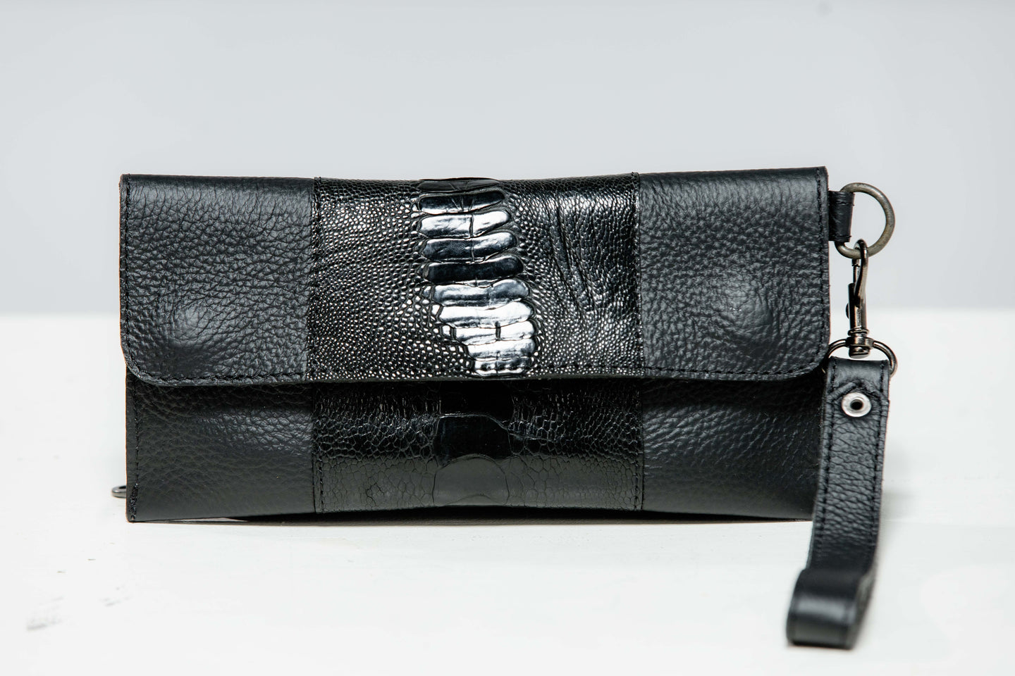 Ostrich & Cowhide ladies  Leather Clutch Cellphone  Bag