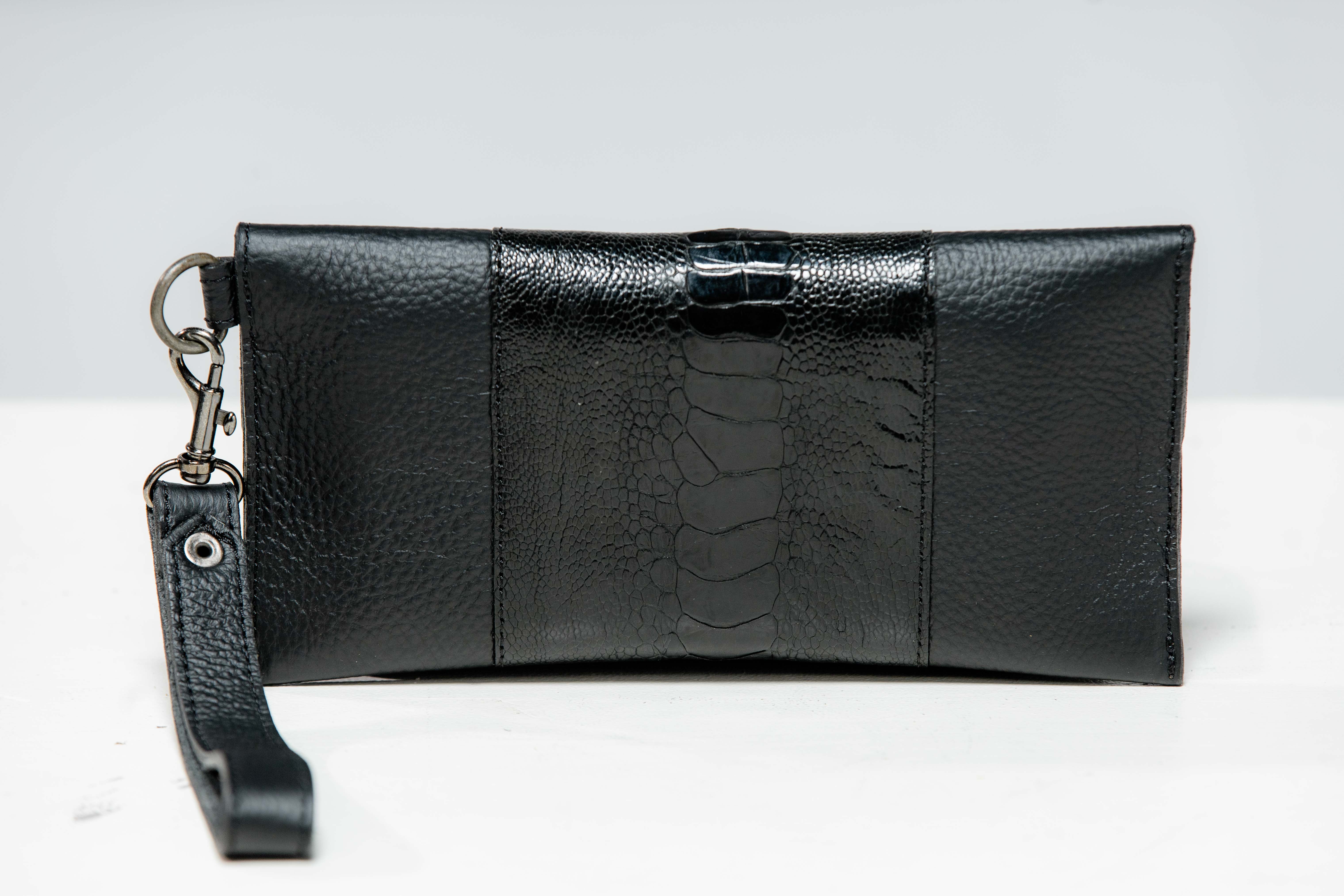 Ostrich & Cowhide ladies  Leather Clutch Cellphone  Bag