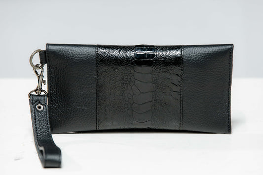 Ostrich & Cowhide ladies  Leather Clutch Cellphone  Bag