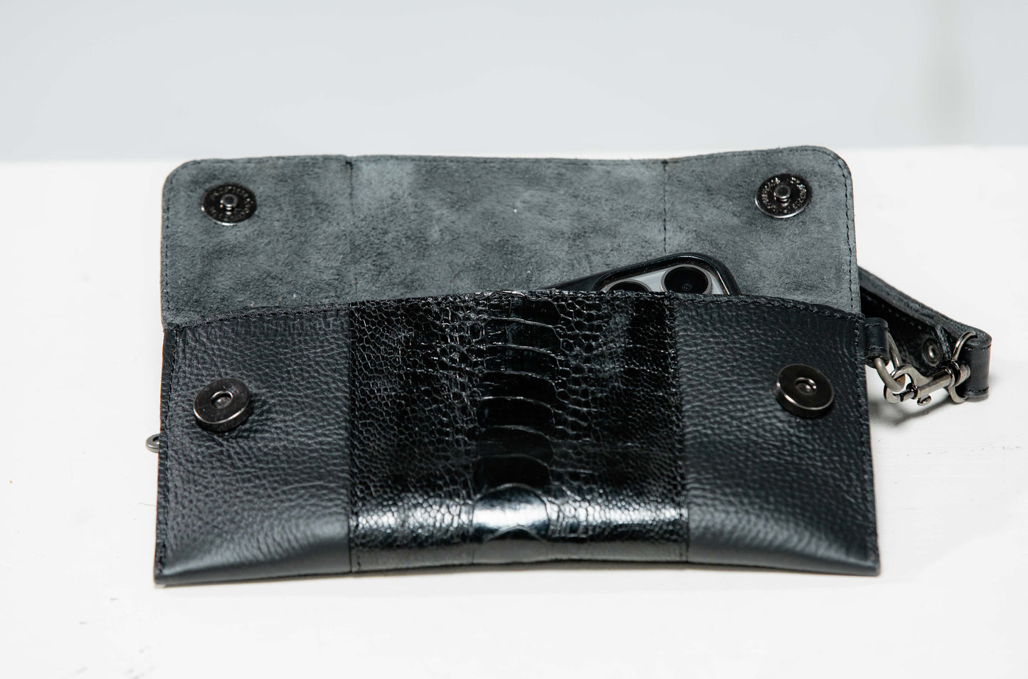 Ostrich & Cowhide ladies  Leather Clutch Cellphone  Bag