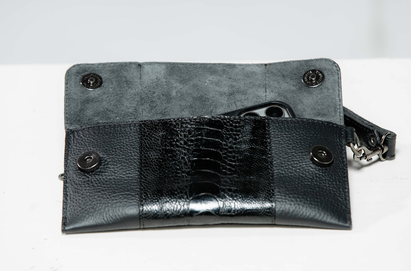 Ostrich & Cowhide ladies  Leather Clutch Cellphone  Bag