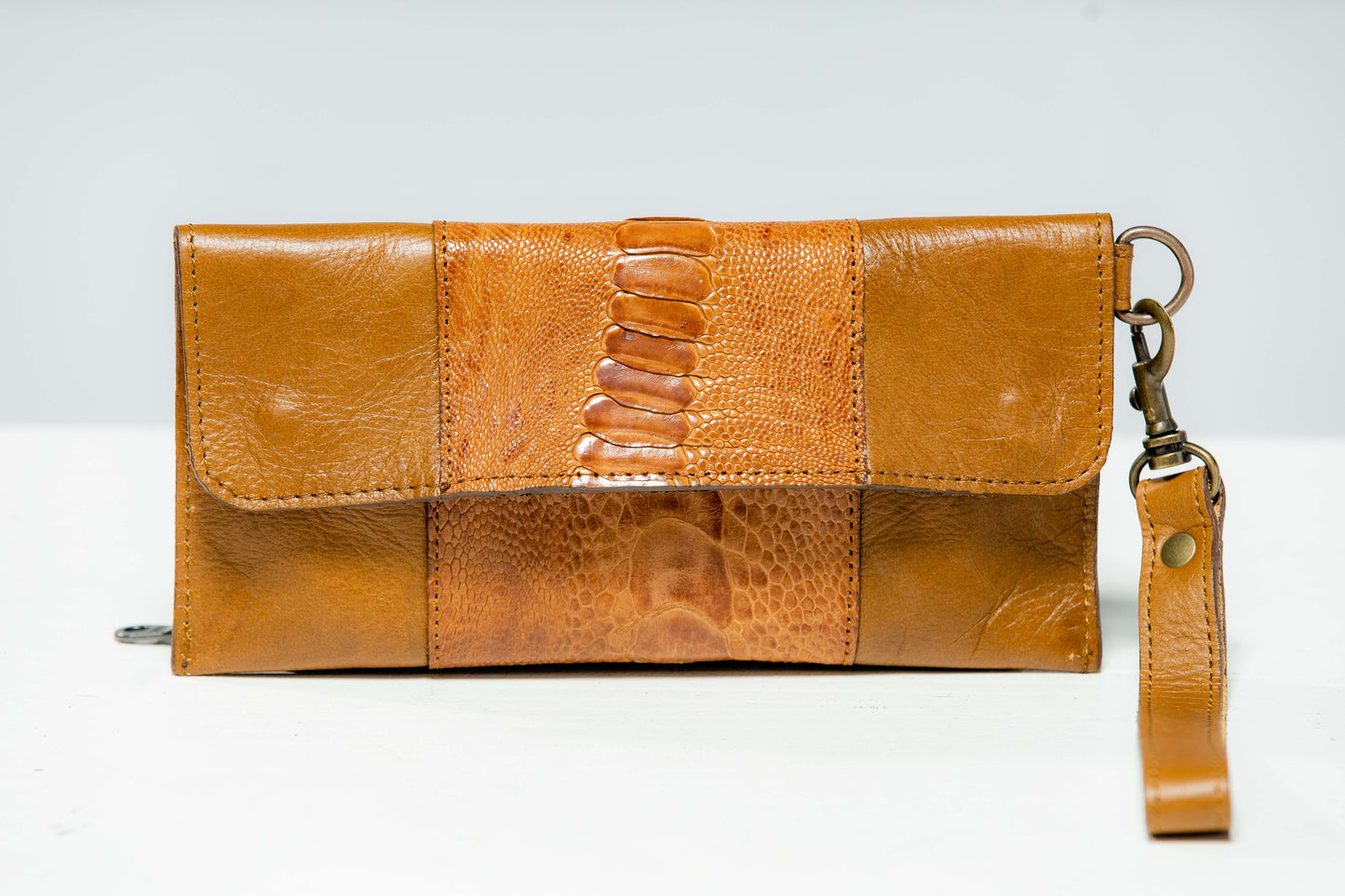 Ostrich & Cowhide ladies  Leather Clutch Cellphone  Bag