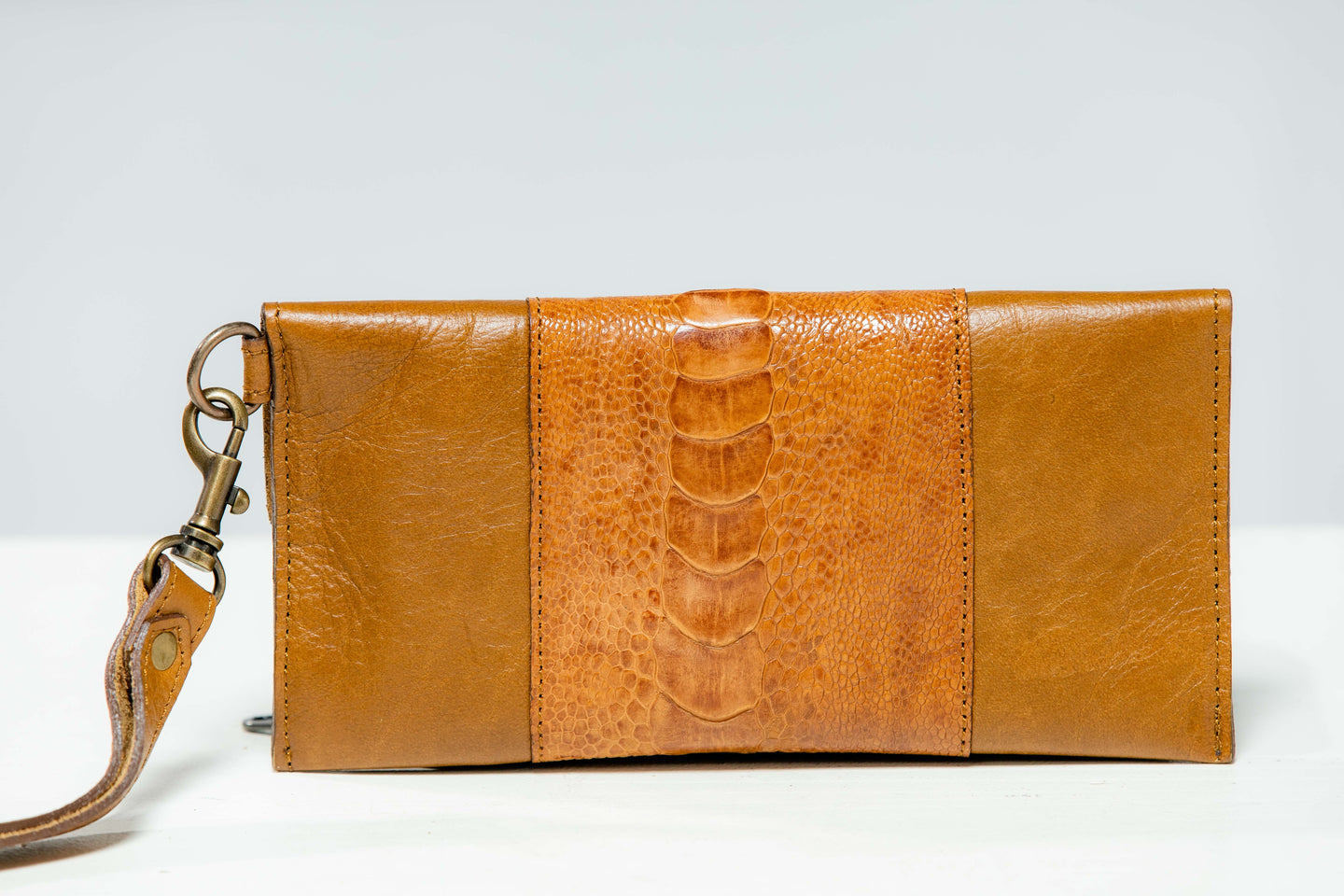 Ostrich & Cowhide ladies  Leather Clutch Cellphone  Bag