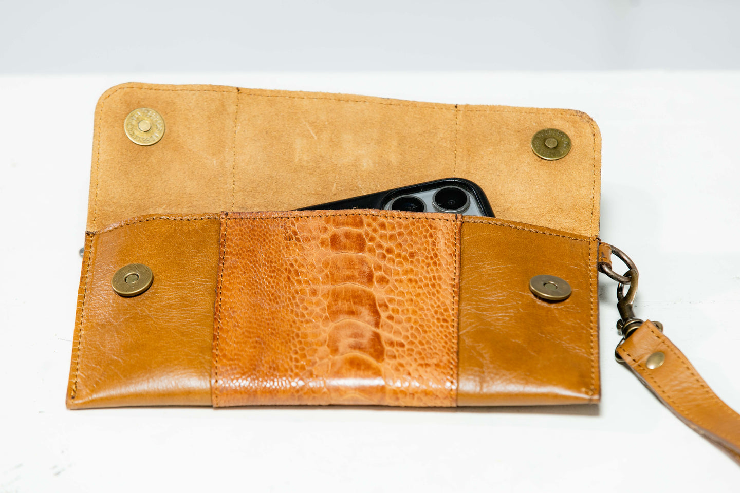 Ostrich & Cowhide ladies  Leather Clutch Cellphone  Bag