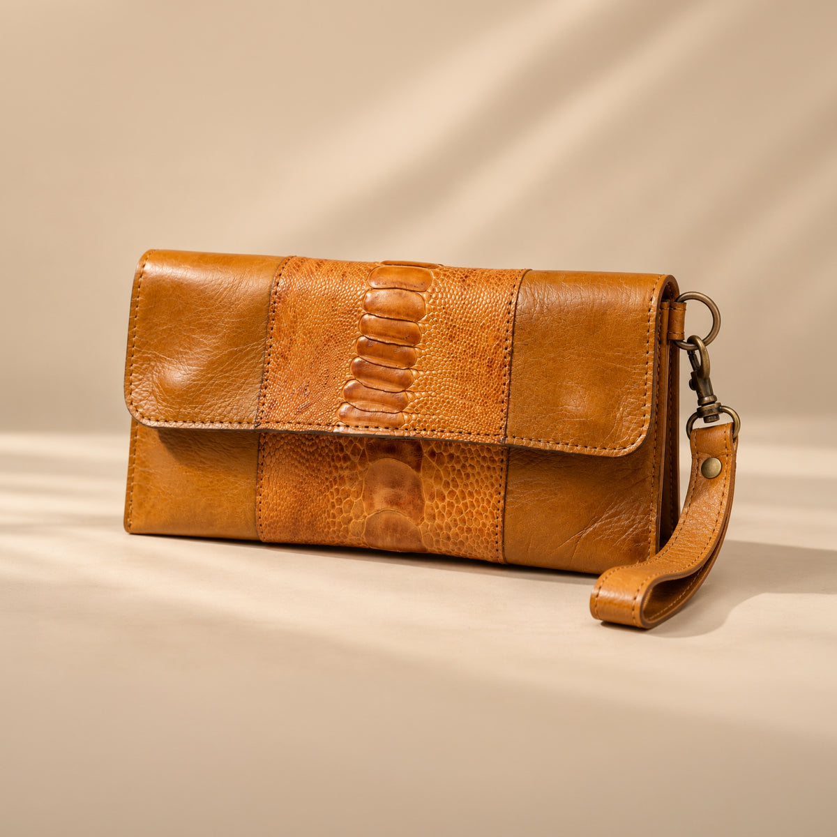 Ostrich & Cowhide ladies  Leather Clutch Cellphone  Bag