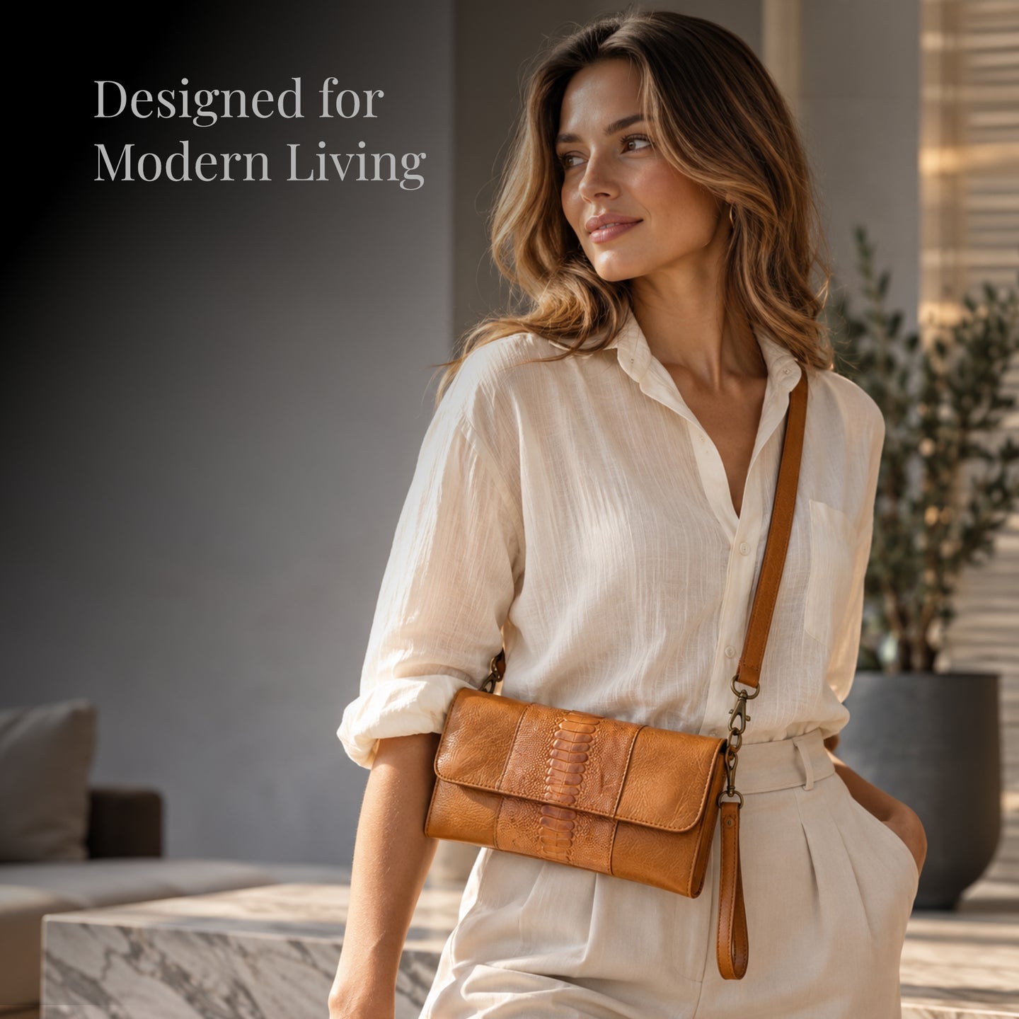 Ostrich & Cowhide ladies  Leather Clutch Cellphone  Bag