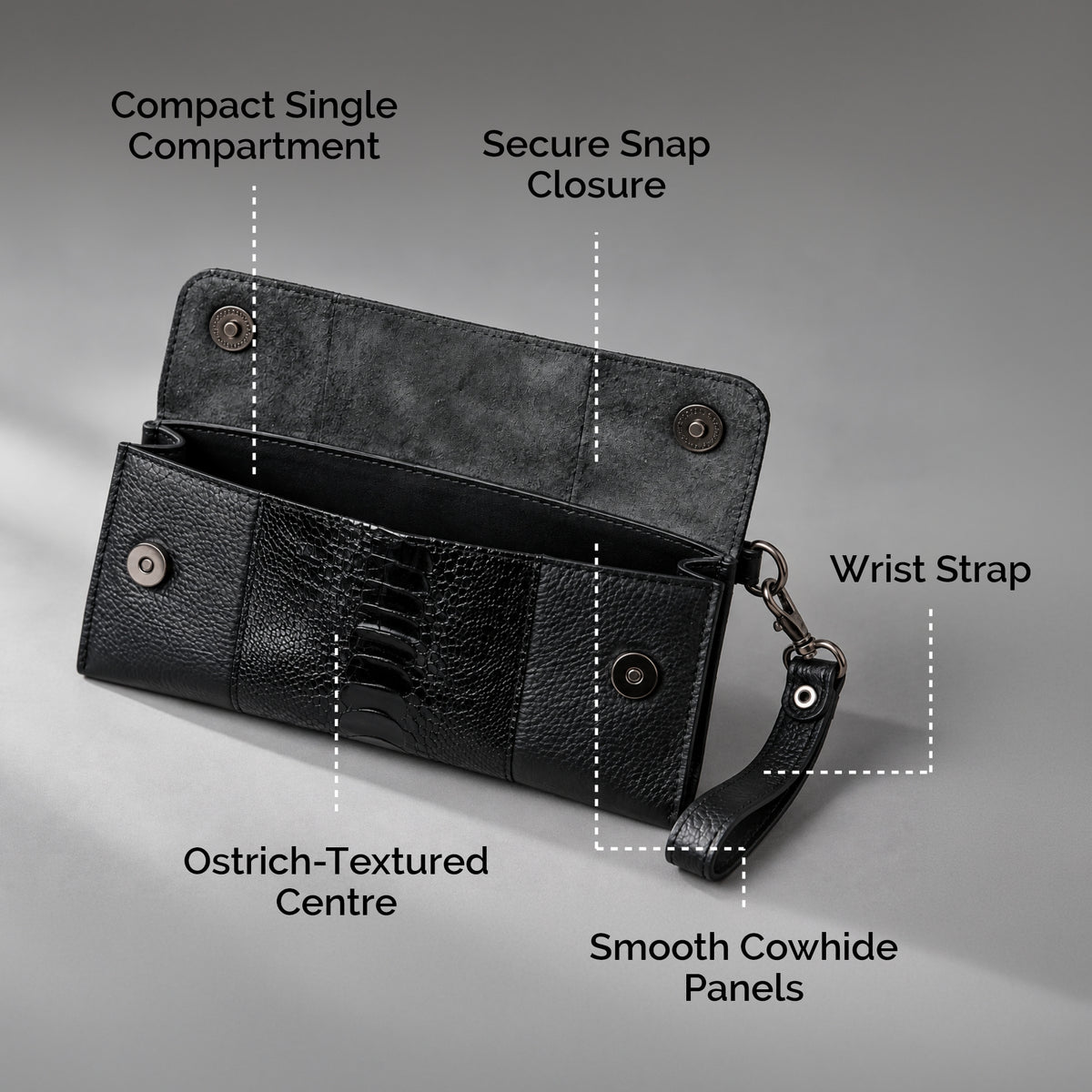 Ostrich & Cowhide ladies  Leather Clutch Cellphone  Bag