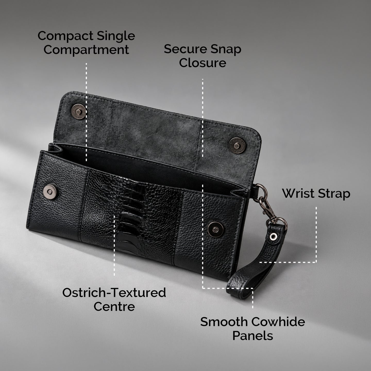Ostrich & Cowhide ladies  Leather Clutch Cellphone  Bag