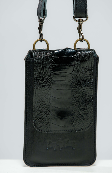 Ostrich & Cowhide Unisex Cellphone Travel Sling