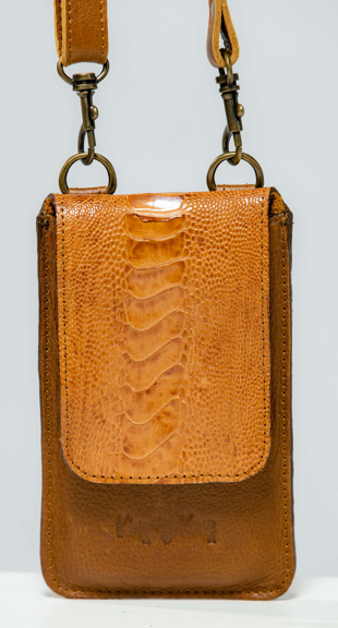 Ostrich & Cowhide Unisex Cellphone Travel Sling