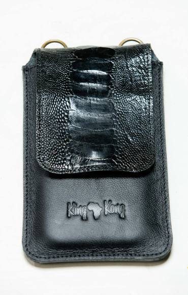 Ostrich & Cowhide Unisex Cellphone Travel Sling