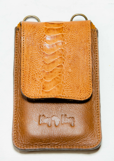 Ostrich & Cowhide Unisex Cellphone Travel Sling