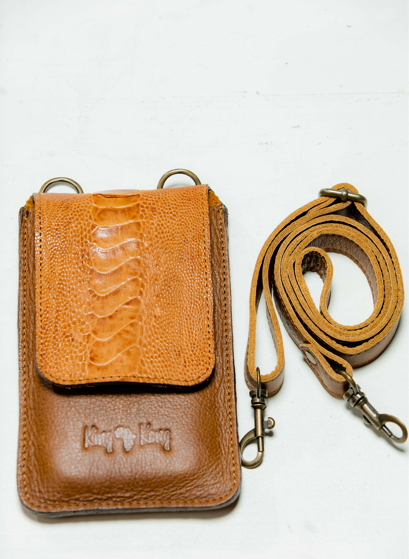 Ostrich & Cowhide Unisex Cellphone Travel Sling