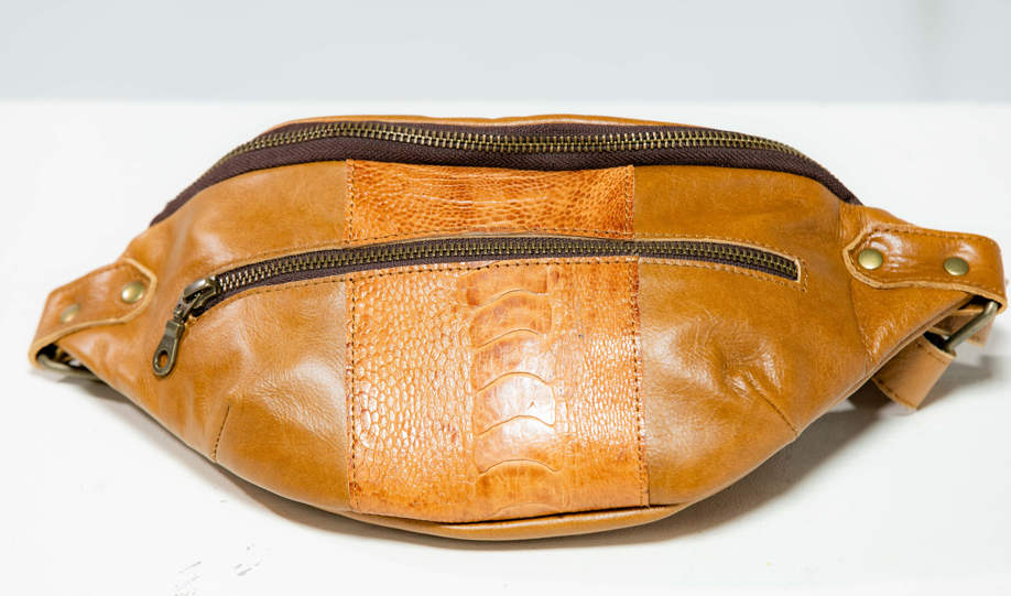 Omega Ostrich & Cowhide Leather Waist & Chest Bag