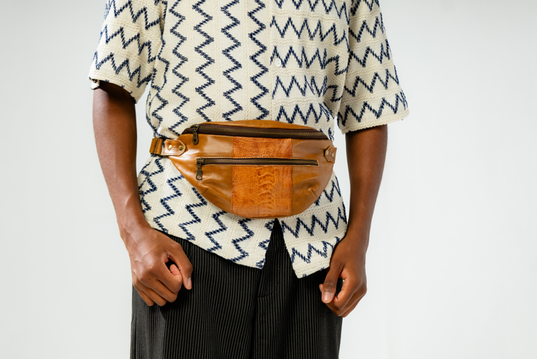 Omega Ostrich & hide Leather Waist & Chest Bag