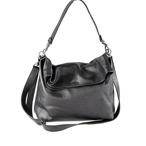 Soft Leather Fold-over Tote Handbag